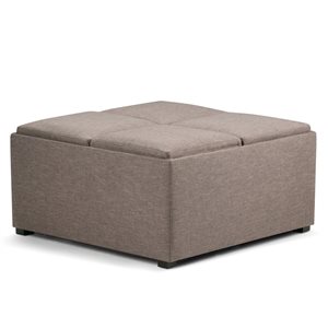 Table basse carrée ottomane de rangement Avalon SIMPLI HOME, brun fauve, 35 po x 35 po