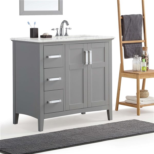 SIMPLI HOME Winston Right Offset Bath Vanity White Engineered Quartz Marble Top - 36-in