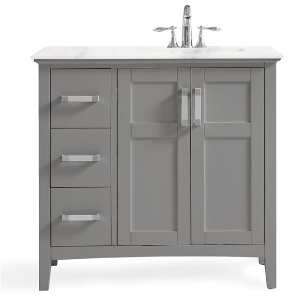 SIMPLI HOME Winston Right Offset Bath Vanity White Engineered Quartz