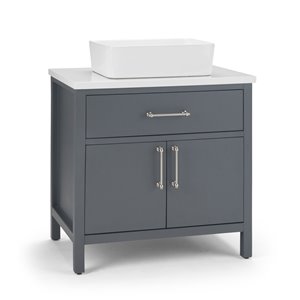 SIMPLI HOME Patton Bath Vanity with White Engineered Quartz Marble Top - 30-in