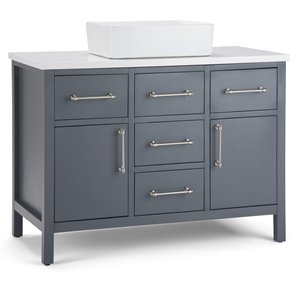 SIMPLI HOME Patton Bath Vanity with White Engineered Quartz Marble Top - 42-in