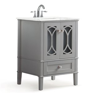 SIMPLI HOME Paige Bath Vanity with White Engineered Quartz Marble Top - 24-in
