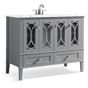 SIMPLI HOME Paige Bath Vanity with White Engineered Quartz Marble Top - 42-in