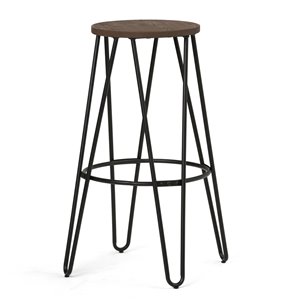 SIMPLI HOME Simeon Metal Counter Height Stool - Wood and Black Metal - 30 inch