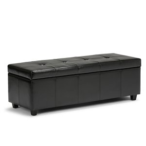 Ottomane de rangement Castleford SIMPLI HOME, noir minuit, 17,7 po x 48 po