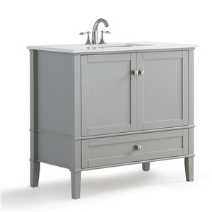 SIMPLI HOME Chelsea Bath Vanity with White Engineered Quartz Marble Top - 36-in