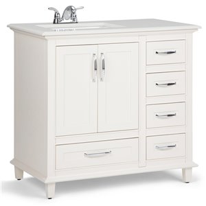 SIMPLI HOME Ariana Left Offset Bath Vanity White Engineered Quartz Marble Top - 36-in