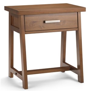 Table de nuit Sawhorse SIMPLI HOME en bois massif, 1 tiroir, brun moyen, 16 po x 24 po