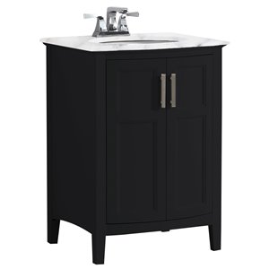 SIMPLI HOME Winston Rounded Front Bath Vanity White Engineered Quartz Marble Top - 24-in