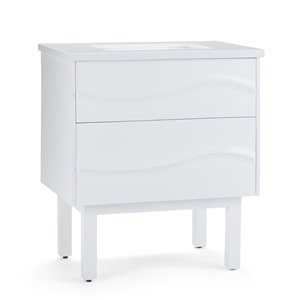 SIMPLI HOME Marlowe Bath Vanity with Light Grey Veined Engineered Quartz Marble Top - 30-in