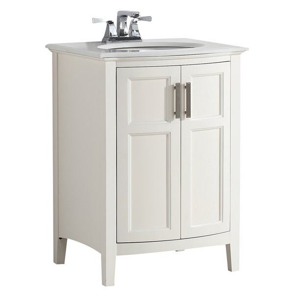 Simpli Home Winston Rounded Front Bath, 24 Inch White Bathroom Vanity With Marble Top