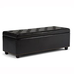 SIMPLI HOME Hamilton Storage Ottoman - Midnight Black - 17.7-in x 48-in