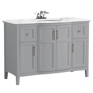 SIMPLI HOME Winston Rounded Front Bath Vanity White Engineered Quartz Marble Top - 48-in