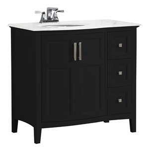 SIMPLI HOME Winston Rounded Front Bath Vanity White Engineered Quartz Marble Top - 36-in