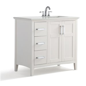 SIMPLI HOME Winston Right Offset Bath Vanity White Engineered Quartz Marble Top - 36-in