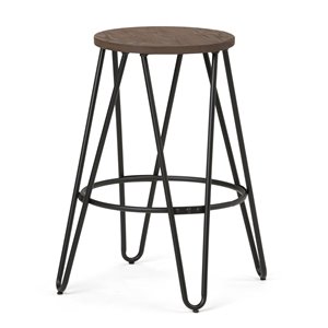 SIMPLI HOME Simeon Metal Counter Height Stool - Wood and Black Metal - 24 inch