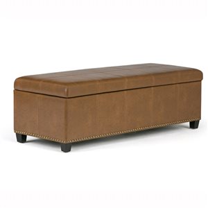 SIMPLI HOME Kingsley Large Storage Ottoman - Burnt Umber Tan - 17.7-in x 48-in