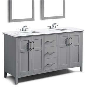 SIMPLI HOME Winston Bath Vanity White Engineered Quartz Marble Top - 60-in