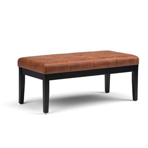 SIMPLI HOME Lacey Tufted Ottoman Bench - Distressed Saddle Brown - 42.5-in
