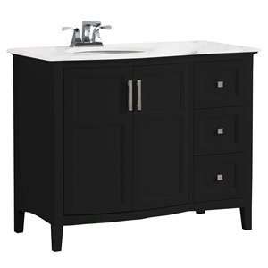 SIMPLI HOME Winston Rounded Front Bath Vanity White Engineered Quartz Marble Top - 42-in