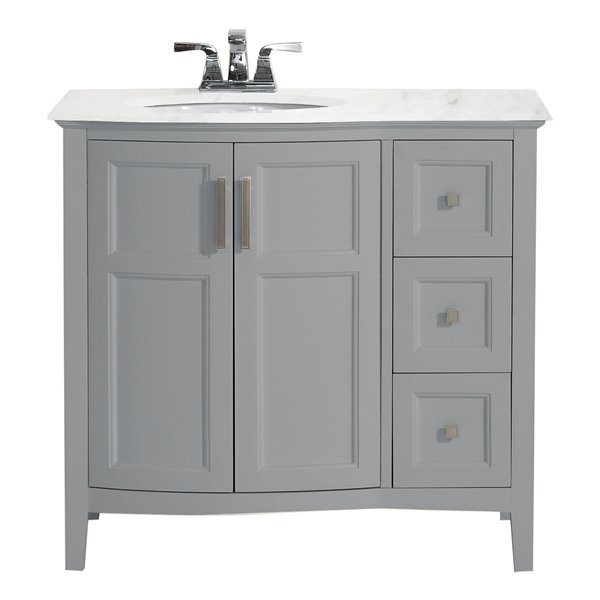 SIMPLI HOME Winston Rounded Front Bath Vanity White Engineered Quartz