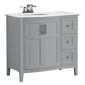 SIMPLI HOME Winston Rounded Front Bath Vanity White Engineered Quartz Marble Top - 36-in