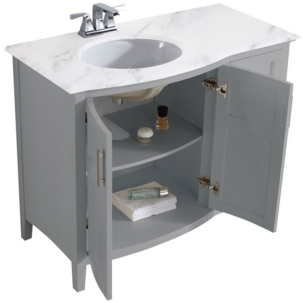 Simpli Home Winston Rounded Front Bath Vanity White Engineered Quartz Marble Top 42 In 