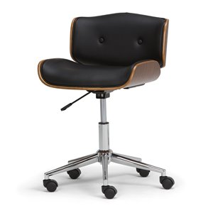 SIMPLI HOME Dax Bentwood Office Chair - 5-Wheels - Black and Natural Wood