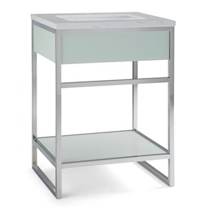 SIMPLI HOME Osbourne Bath Vanity with White Engineered Quartz Marble Top - 24-in