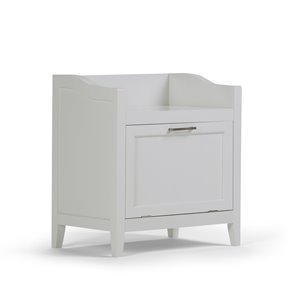 SIMPLI HOME Avington Storage Hamper Bench for Bathroom - White