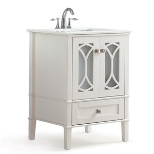 SIMPLI HOME Paige Bath Vanity with White Engineered Quartz Marble Top - 24-in