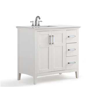 SIMPLI HOME Winston Left Offset Bath Vanity White Engineered Quartz Marble Top - 36-in