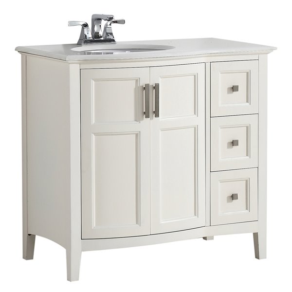 Simpli Home Winston Rounded Front Bath, 36 Inch Bathroom Vanity With White Quartz Top