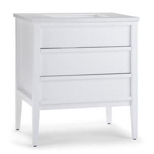 SIMPLI HOME Russo Bath Vanity with White Veined Engineered Quartz Marble Top - 30-in