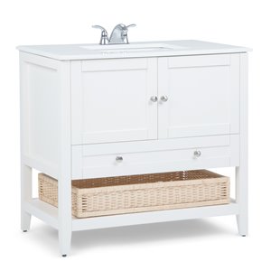 SIMPLI HOME Cape Cod Bath Vanity with White Engineered Quartz Marble Top - 36-in