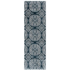 Tapis rectangulaire Isabella de Safavieh, 2 pi 2 po x 7 pi, bleu marine/ivoire