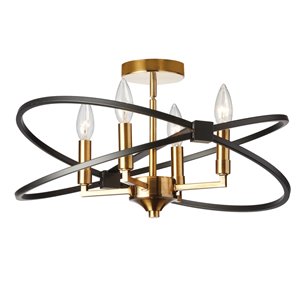 Dainolite Paloma Semi-Flush Mount Light - 4-Light - Vintage Bronze and Matte Black