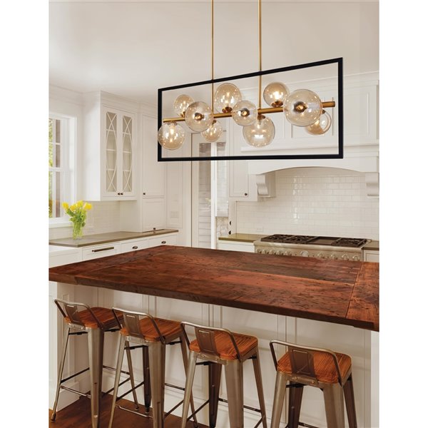 Dainolite Glasglow Pendant Light - 10-Light - 33-in x 14-in - Matte Black/Vintage Bronze