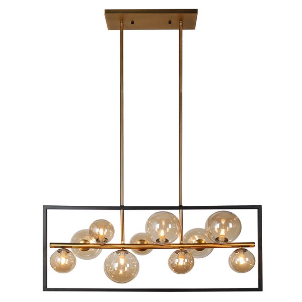 Dainolite Glasglow Pendant Light - 10-Light - 33-in x 14-in - Matte Black/Vintage Bronze