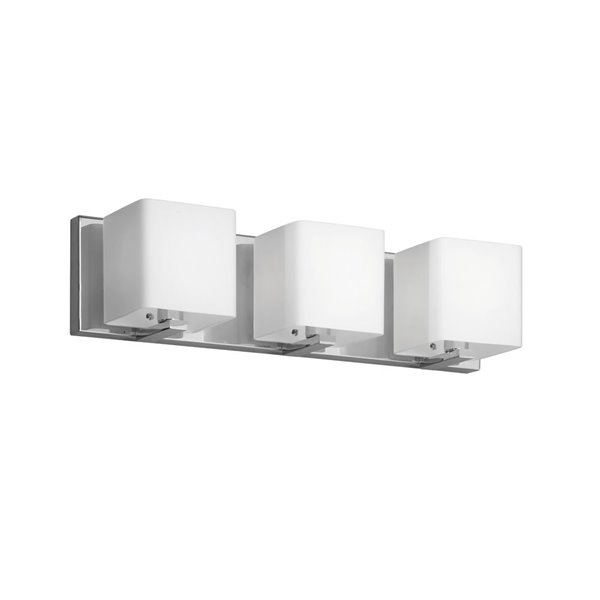 Luminaire pour meuble-lavabo de Dainolite, 3 lumières, 19 po, verre givré blanc et chrome poli