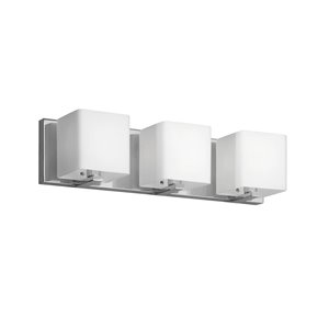 Luminaire pour meuble-lavabo de Dainolite, 3 lumières, 19 po, verre givré blanc et chrome poli