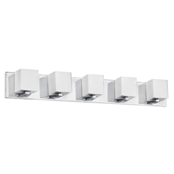 Dainolite Vanity Light - 5-Light - 35.5-in - White Frosted Glass and Polished Chrome