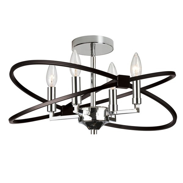 Semi-plafonnier Paloma de Dainolite, 4 lumières, chrome poli et noir mat