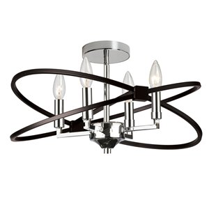 Semi-plafonnier Paloma de Dainolite, 4 lumières, chrome poli et noir mat