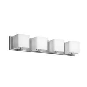 Luminaire pour meuble-lavabo de Dainolite, 4 lumières, 25.5 po, verre givré blanc et chrome poli