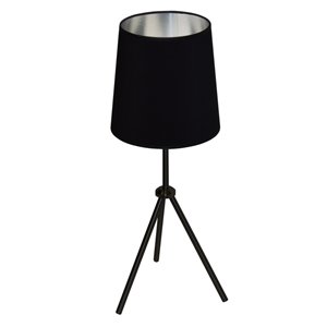 Lampe de table Oversized Drum de Dainolite, 1 lumière, 28,5 po, noir mat/argent