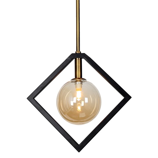 Dainolite Glasglow Pendant Light - 1-Light - 12-in x 11.38-in - Matte Black/Vintage bronze