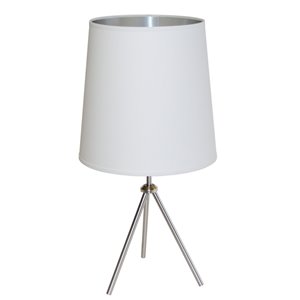 Lampe de table Oversized Drum de Dainolite, 1 lumière, 30 po, chrome satiné/blanc