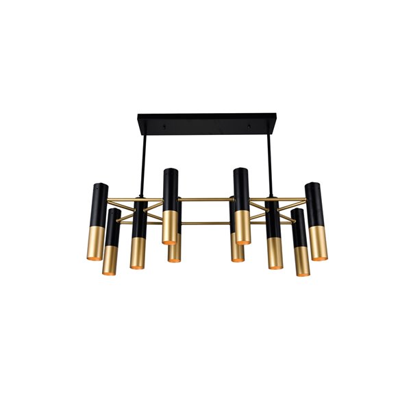CWI Lighting Anem 10 Light Down Chandelier - Matte Black and Satin Gold - 12-in