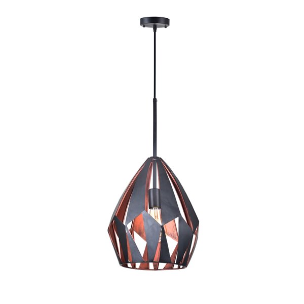 CWI Lighting Oxide 1 Light Down Pendant - Black and Copper Finish - 16-in